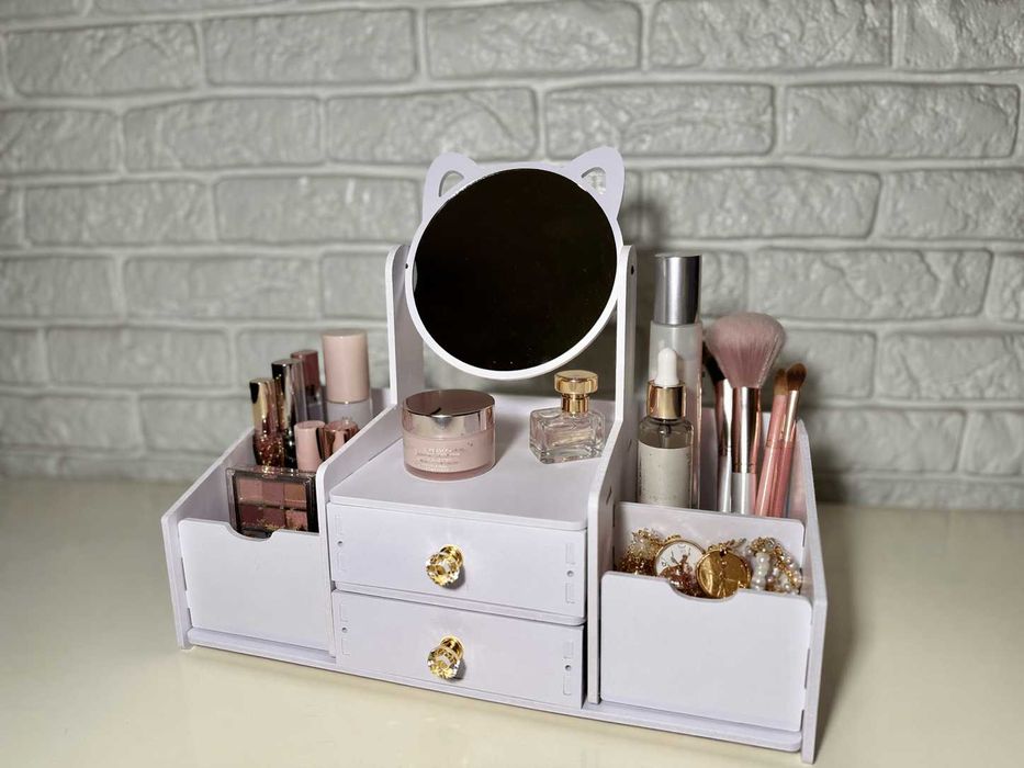 Organizer na kosmetyki z lustrem | drewniany | estetyczny | prezent