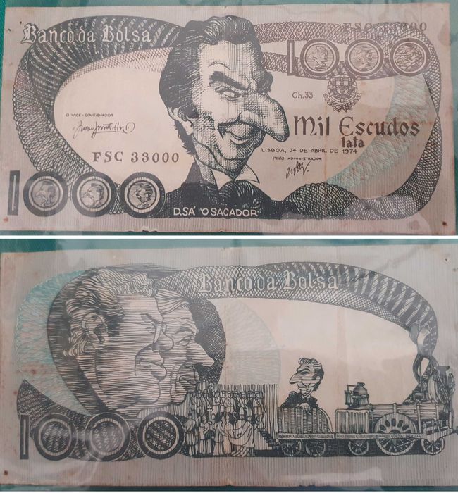 Nota de 1000 Escudos Lata - Campanha contra Sá Carneiro e a AD - 1980