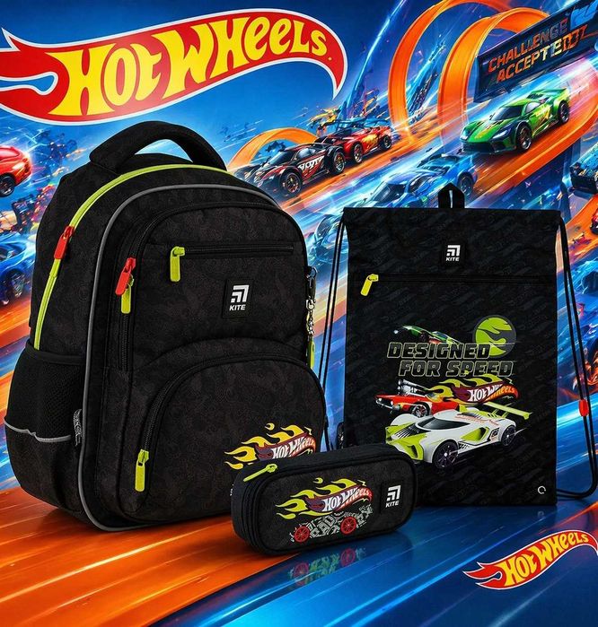 Шкільний набір Kite Hot Wheels (рюкзак, пенал, сумка)