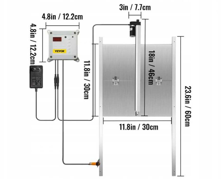 Automatyczne drzwi do kurnika 12v 30x30cm timer czujnik pilot