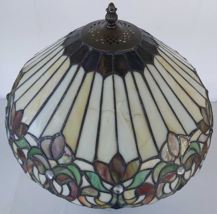 Lampa Witrażowa Szkło Tiffany Powystawowa z Masywną Podstawą