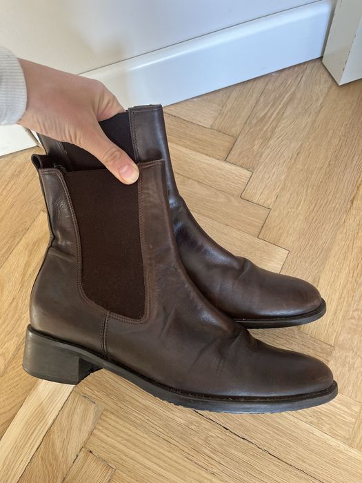 Skorzane czekoladowe sztyblety/ botki wiosenne vagabond