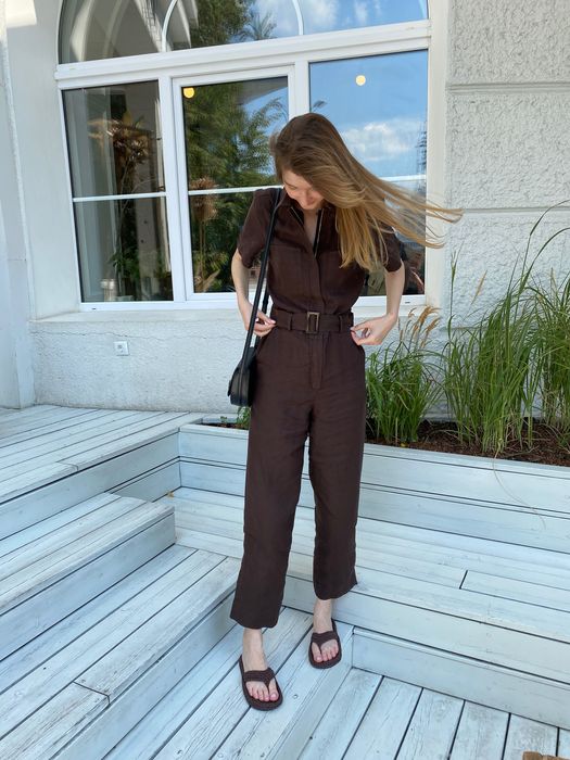 Шоколадний лляний комбінезон Massimo Dutti коричневий комбез массімо