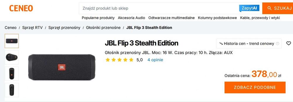 Głośnik JBL Flip 3 Stealth Edition Bluetooth Komplet pudło super Stan