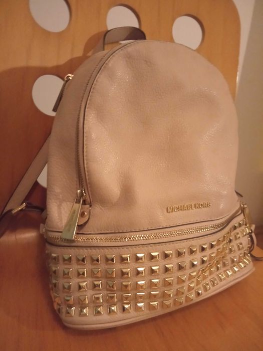 Stylowy Plecak Michael Kors Skóra Naturalna & Ćwieki| Rhea| Nude