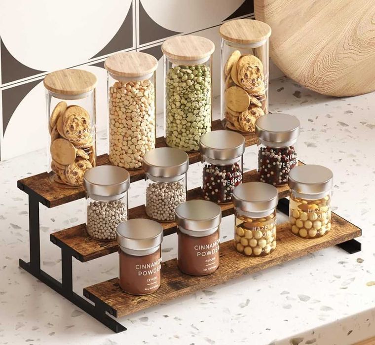 3 poziomowy drewniany Stojak Organizer Półki LOFT