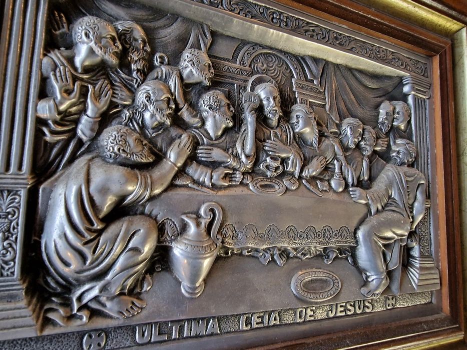Quadro Decorativo da Última Ceia 50x38cm - Metal com Moldura Madeira