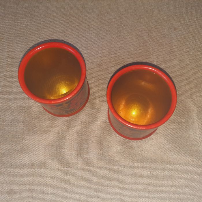 Дерев'яні бокали, ложка, ручний розпис Хохлома