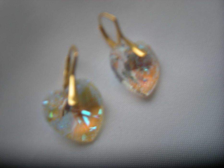 kolczyki kryształy serca 18mm złote pomarańczowe błękitne Swarovski