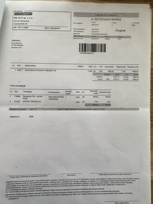 Dreame T30 + 5 końcówek + stacja | na gwarancji