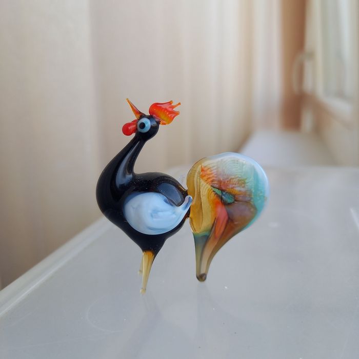 MURANO, mini figurka szklana KOGUT, praca ręczna .