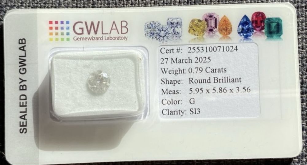 Diament naturalny 0.79 ct Round-G-Si3 GWLAB wycena 2700€