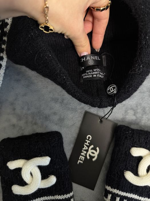 Набор Chanel шапка шарф перчатки