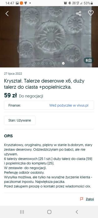 Kryształowy zestaw deserowy
