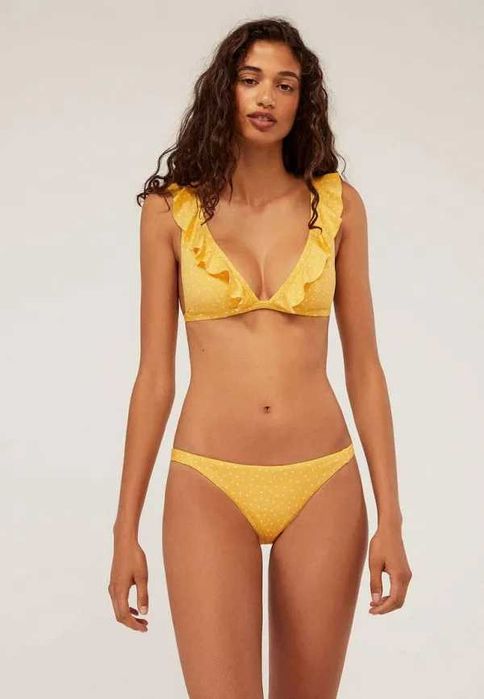 Oysho Желтый купальник  в белый горошек