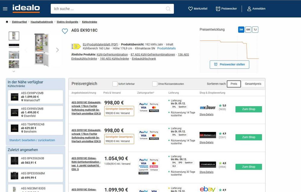 Lodówka do zabudowy AEG EK9D18C | 176,9cm | pełny NoFrost | gw12mcy