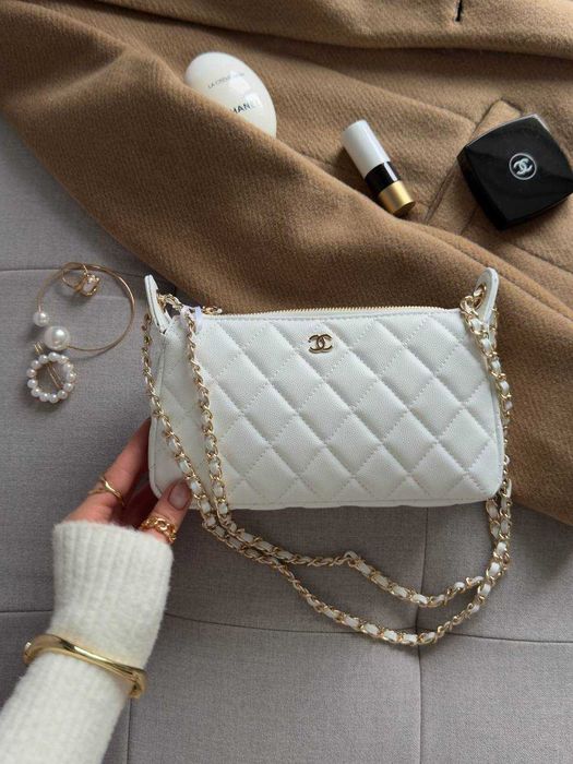 Chanel Mini Boston Chain Shoulder Bag White Gold/мінісумка Шанель