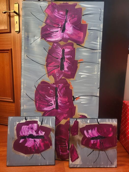 Conjunto de 3 quadros flores64575419665794122