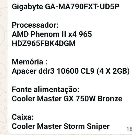Componentes usados para PC