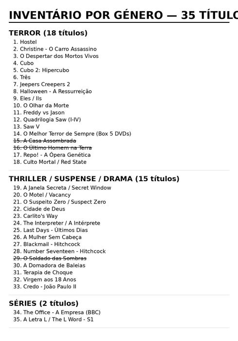 Conjuntos Filmes em DVD e em VHS (Motivo: Desocupar)
