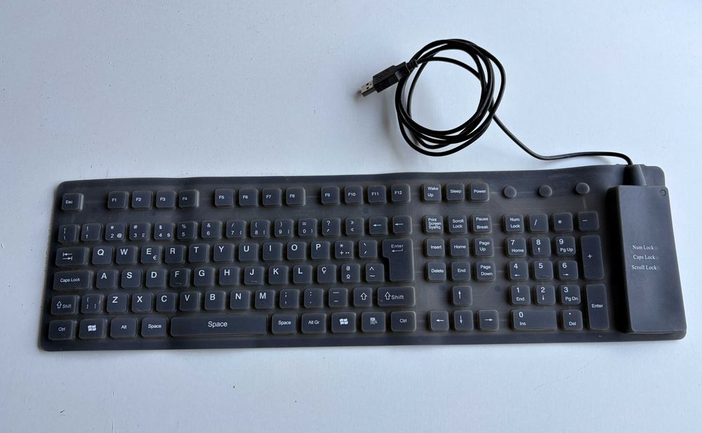 Teclado Flexível de Silicone Enrolável USB (Layout PT) Impermeável