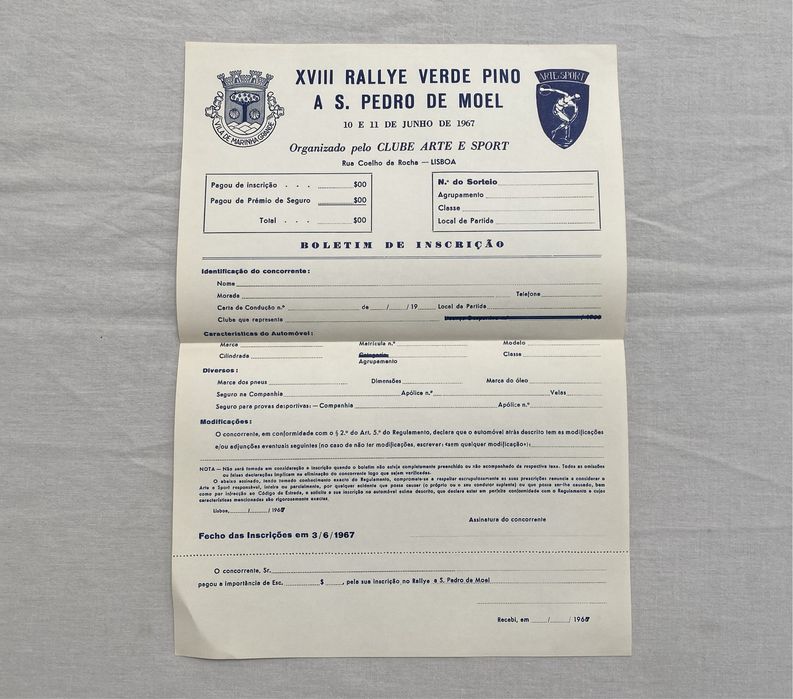 Catálogo Rally Rallye Verde Pino São Pedro de Moel 1967