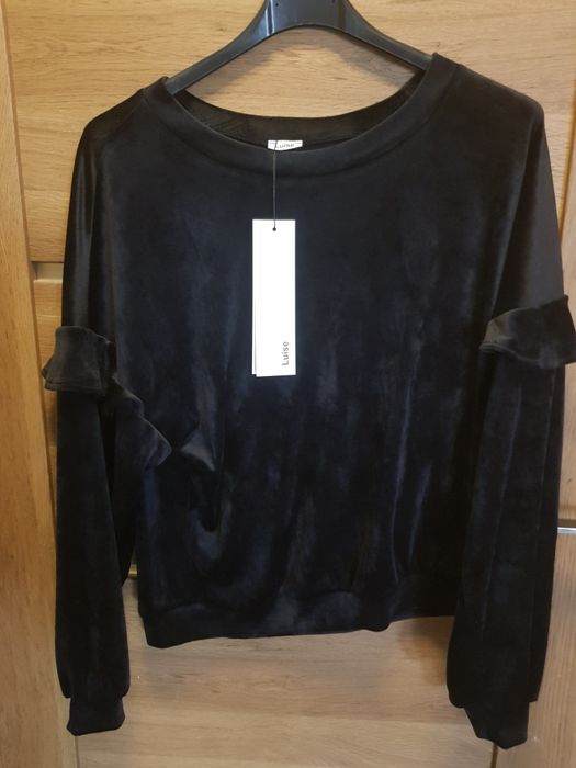 Bluzka, welur, czarna, bluza, kobieca