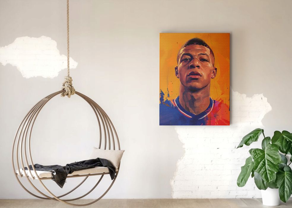 Nowoczesny Portret Kylian Mbappé na płótnie 75x100 cm