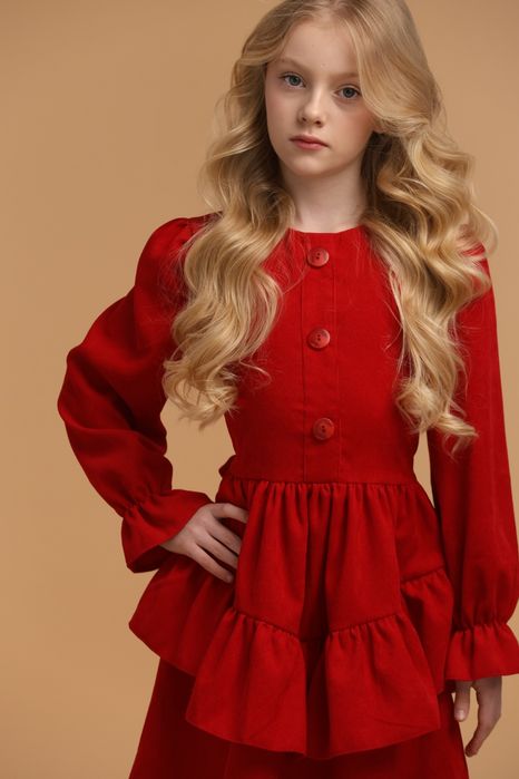 Дитяче плаття червоне з вельвету для дівчинки. Розміри від 122 до 152.