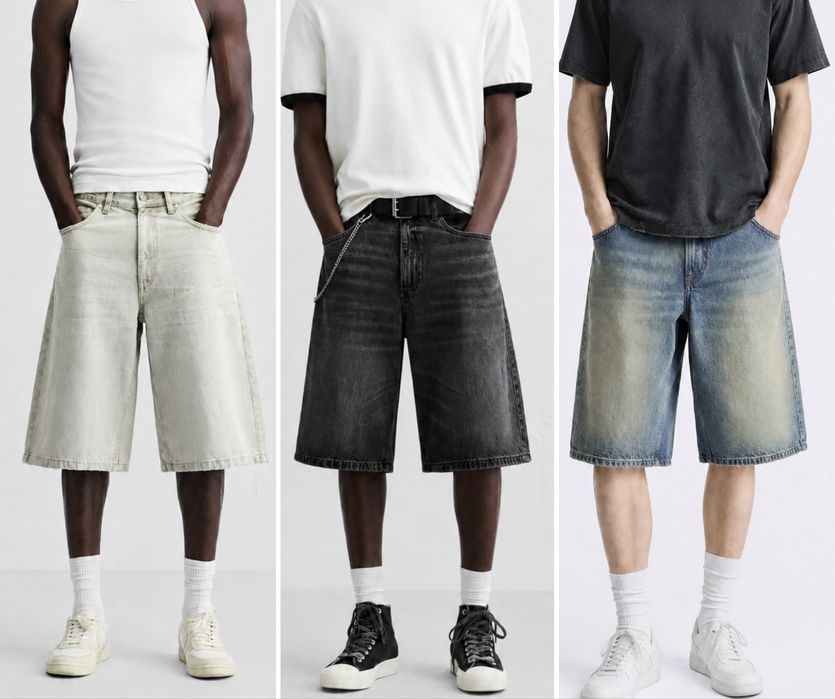 Чоловічі Джинсові Шорти ZARA Baggy Fit Чоловічі Оригінал Нові Чорні Джинсові Широкие Джинсы Шорты Shorts Зара