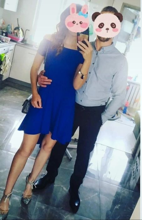 Chabrowa sukienka wieczorowa S dłuższy tył