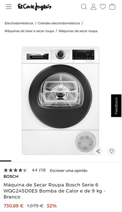 Máquina de Secar Roupa Bosch Serie 6 WQG245D0ES  9kg