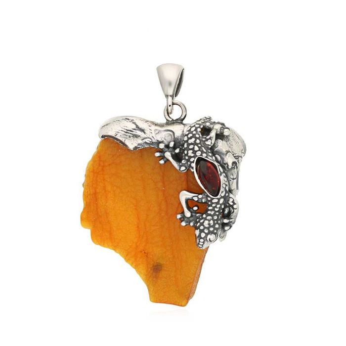 Srebrna zawieszka z bursztynem - Salamandra pr.925