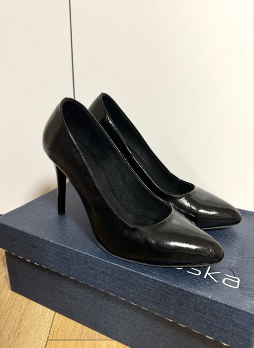 Туфли лодочки, жіночі підбори, чорні човники, каблуки,туфлі шпилька