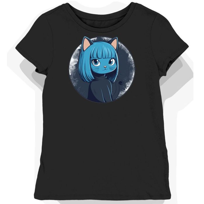 Koszulka damska czarna z motywem niebieskiego Chococat S