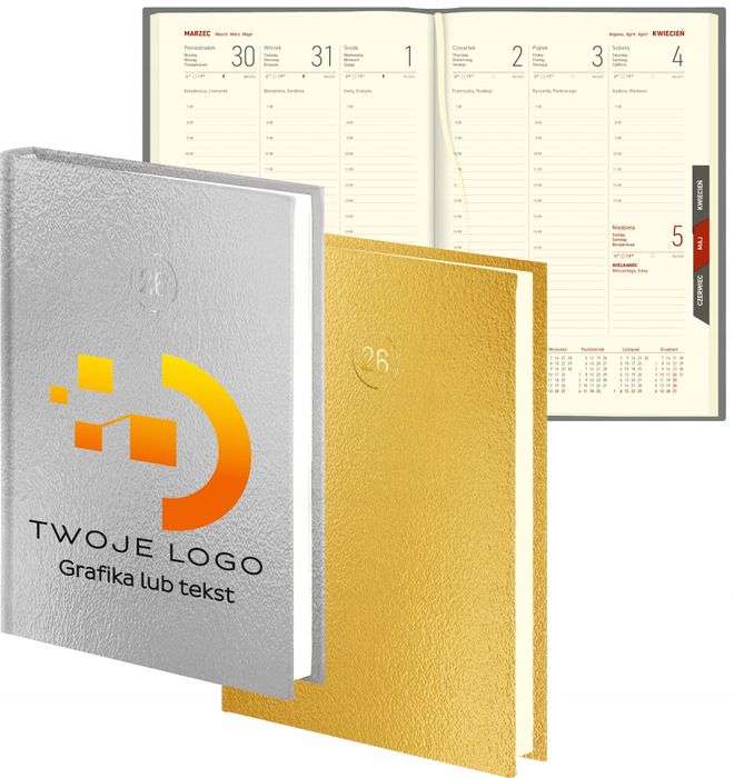 planer z twoim logo nadrukiem tyg. kalendarz 2026 a5 złoty srebrny 10