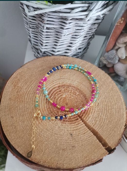 Naszyjnik choker kolorowe kamienie jaspis amazonit lapis magnezyt turk