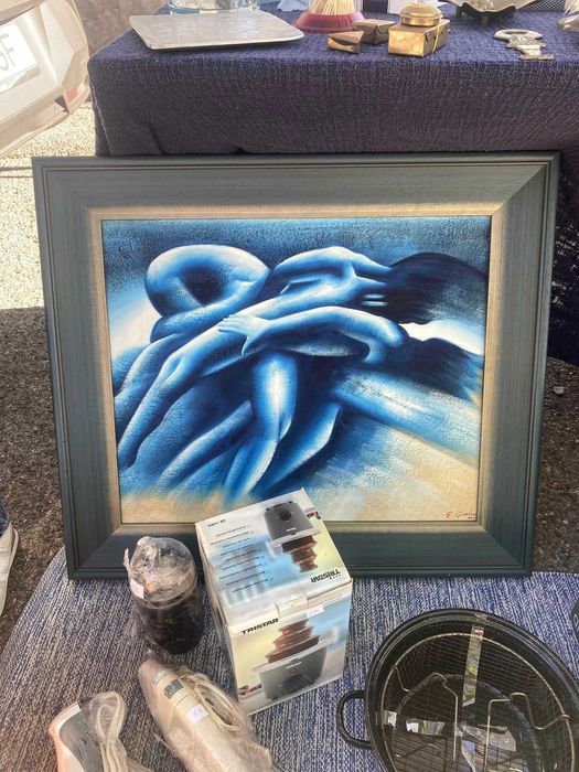 quadro a óleo em tons de azul