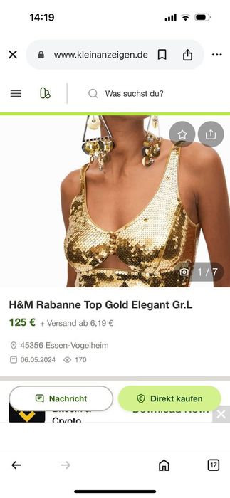 Золотий елегантний топ Rabanne H&M з блискітками R. L