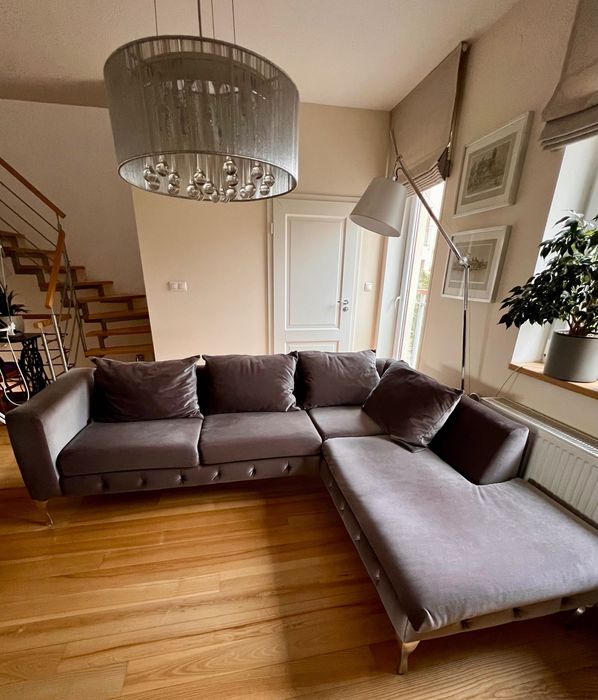 Elegancka narożna kanapa firmy Livingroom, szary welur