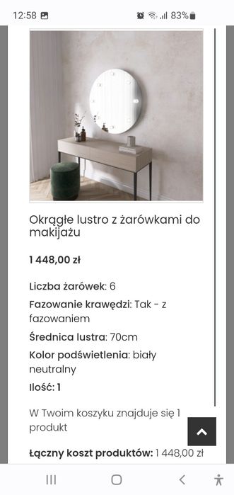 Lustro do makijażu, wizażu SOLED okrągłe 70/8cm , z fazaz , oświetlen