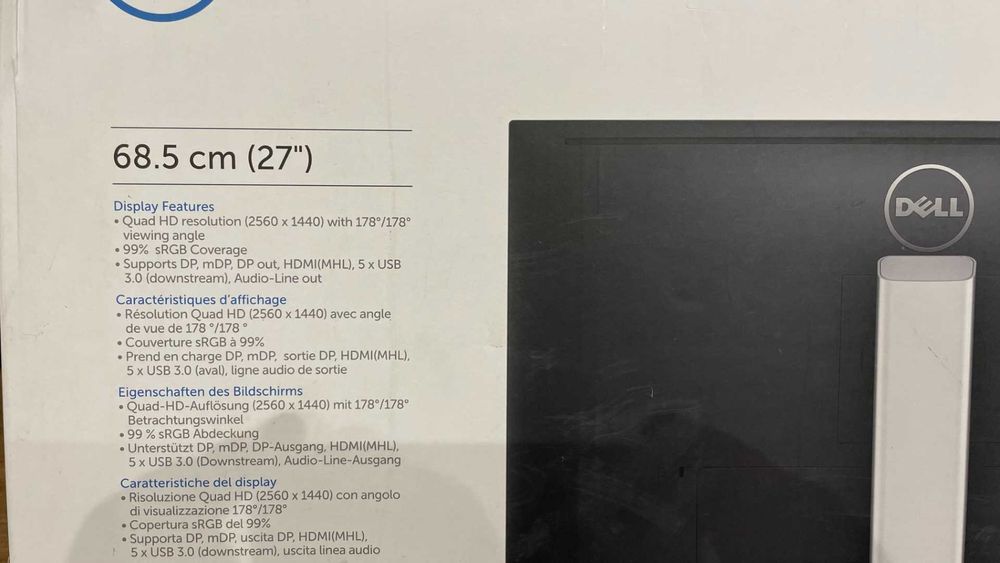 monitor Dell U2715H, IPS, 27”, QHD 2560x1440, PIVOT, USB 3.0, sRGB 99%