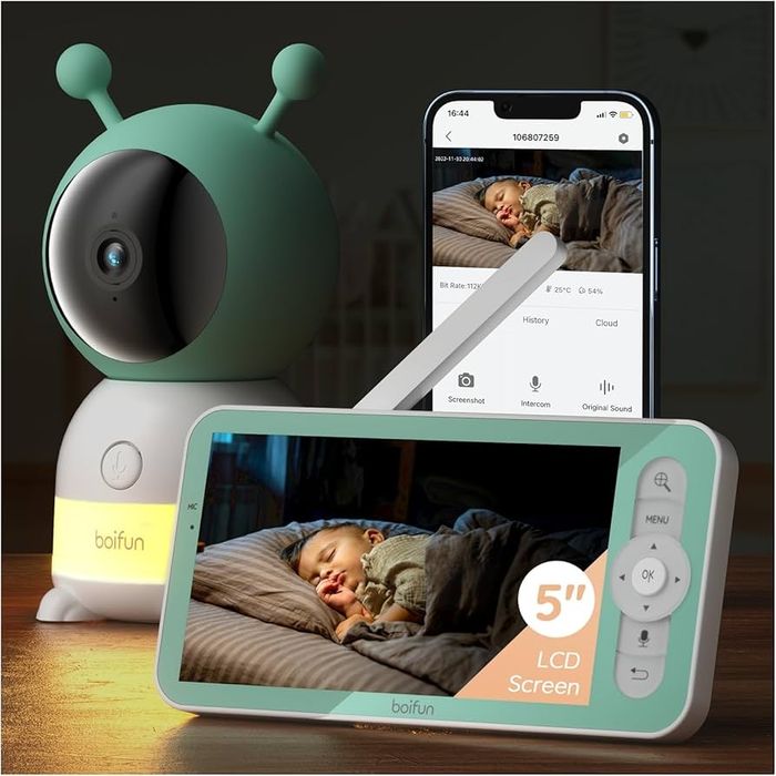 Дитячий монітор BOIFUN 2K WiFi відеокамера для дітей через Wi-Fi без Wi-Fi, керування екраном 5 дюймів та смарт-додатком