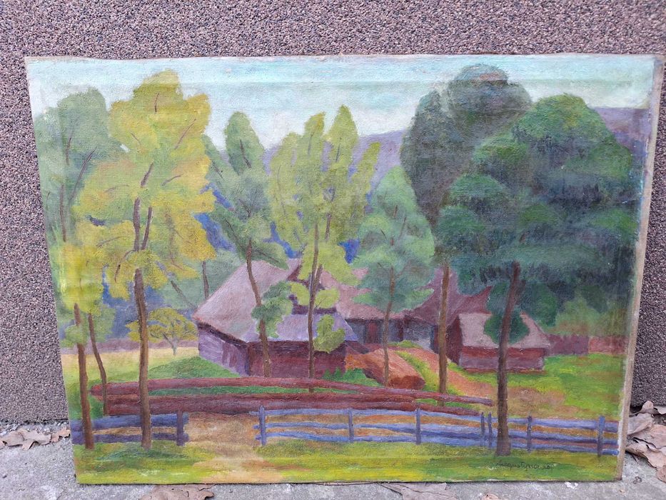Pejzaż z chatami-Władysława Augustynowicz-obraz olejny