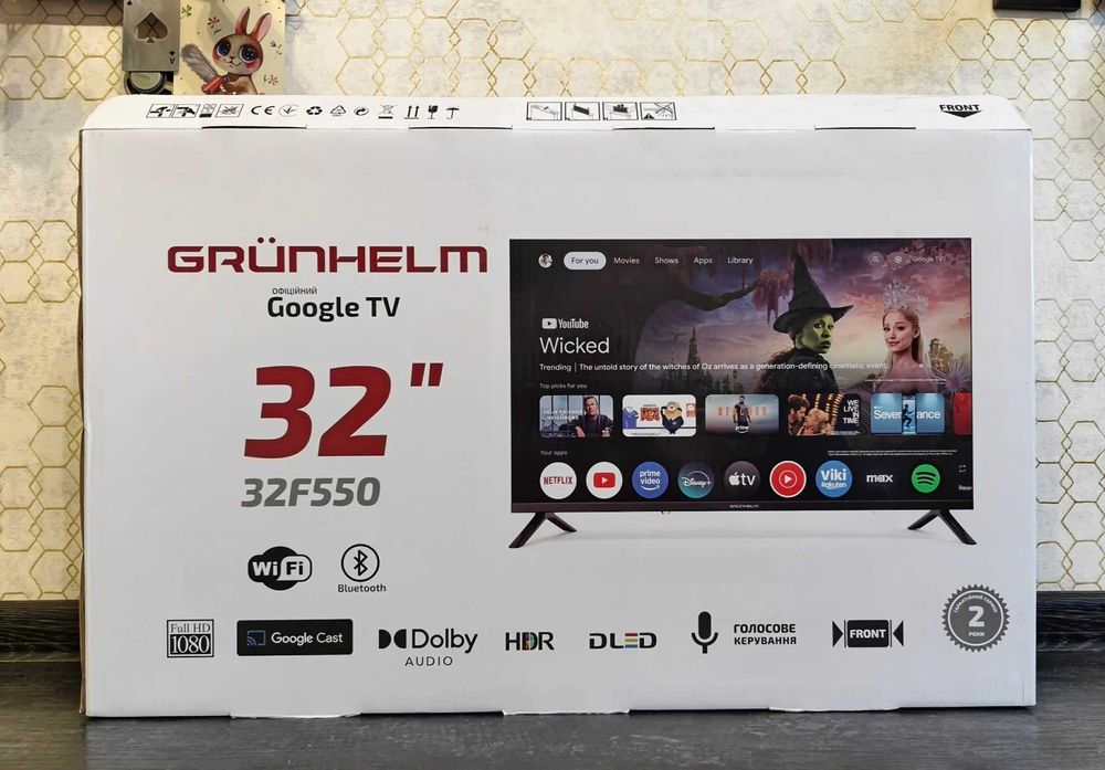 Новий Телевізор 32" 32F550 Grunhelm GoogleTV Smart TV Гарантія 32 дюйма