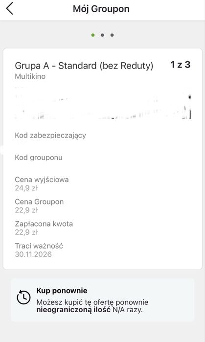 3 bilety multikino Grupa A , standard (bez reduty)