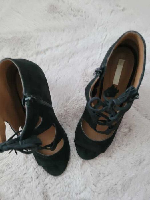 Sandały na szpilce h&M premium czarne 40 zamsz
