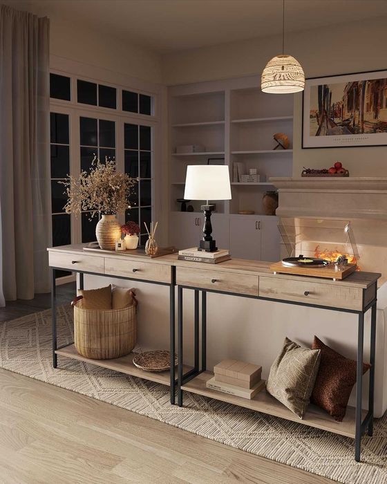 Stolik konsolowy z 2 szufladami,wielbłądzi brąz