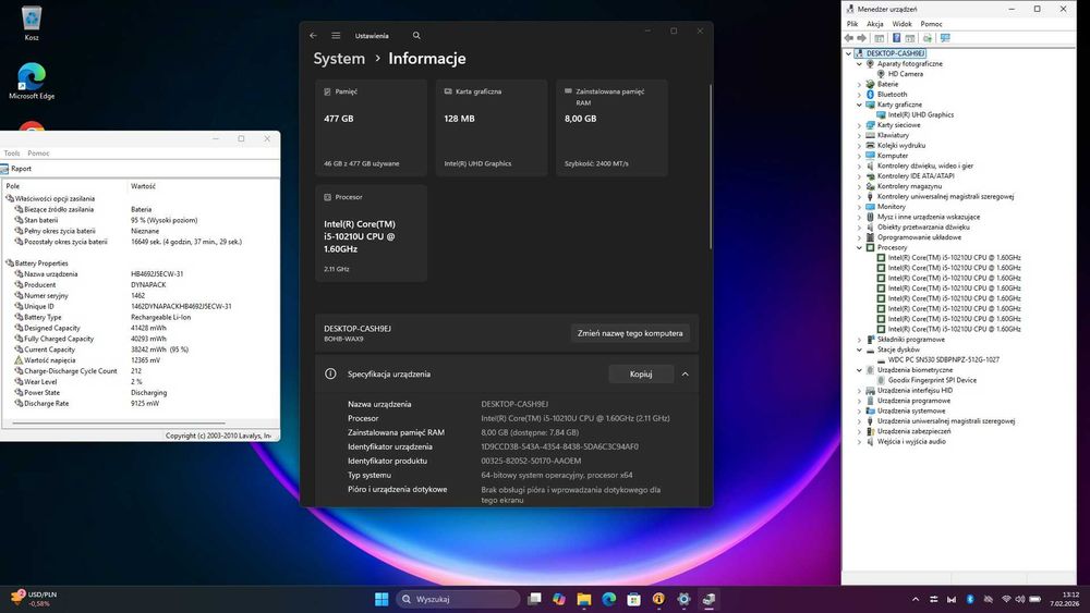 ZADBANY Huawei Matebook D15 - i5-10210u 8GB 512SSD - Bat. 98% - IPS