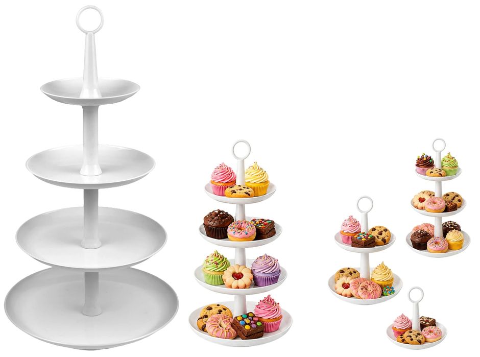 Patera Biała 4 Poziomy Stojak Na Ciasto Babeczki Owoce Stabilna Candy Bar